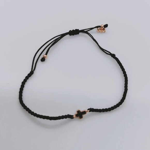 TOUS Motif cross Bracelet in Rose Gold Vermeil with Spinels and black Cord - Picture 9 of 11